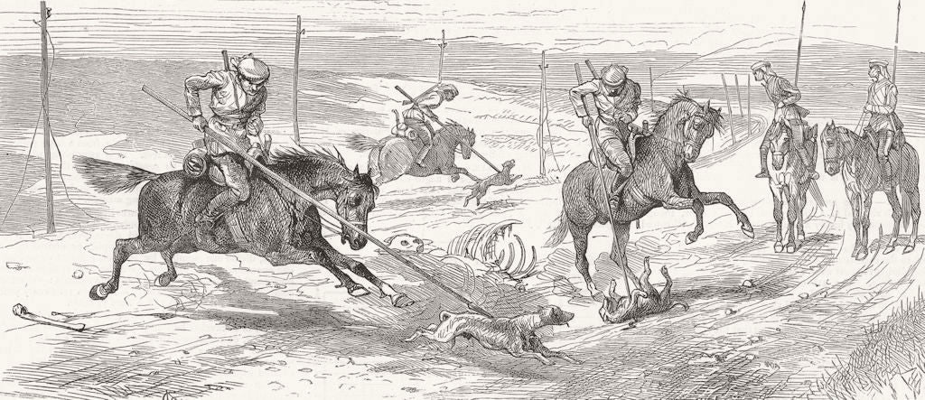 UKRAINE. Russians-Cossack raid, Turkish dogs 1877 old antique print picture